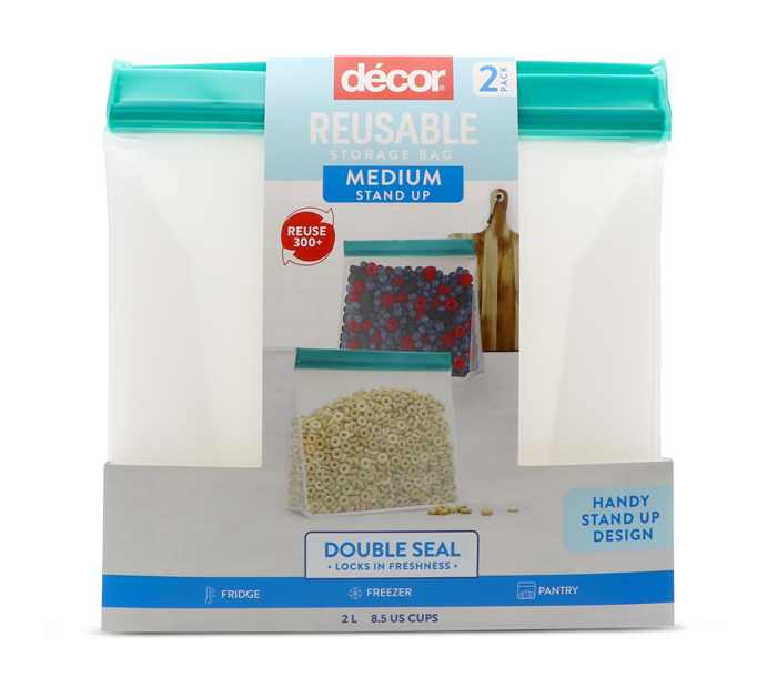 Reusable Stand Up Storage Bag, 2L, 2pk
